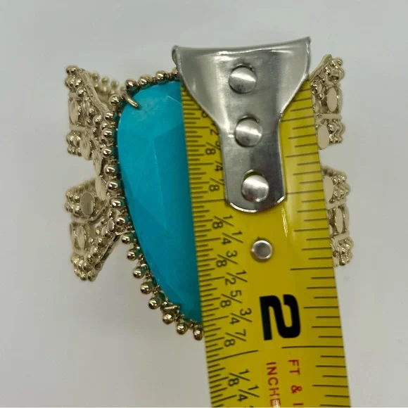 Kendra Scott Abena Turquoise Gold Cuff Bracelet Used on Runway Fashion Show 🥰 - Picture 15 of 15